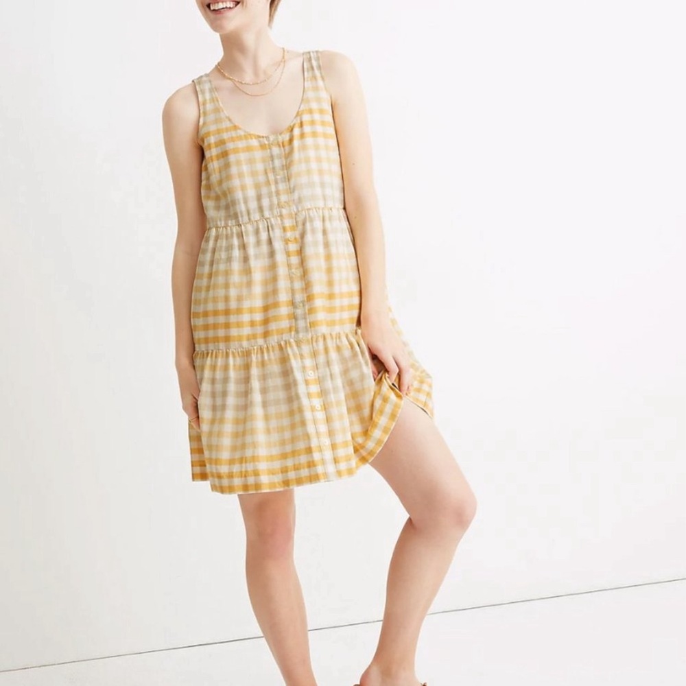Womens Madewell Plaid Sleeveless Dress Colorful Yellow New NWT Size XL - Picture 2 of 2